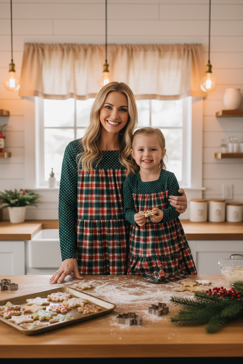 Mommy & Me Plaid – Front Facing Farmhouse Cookie Baking