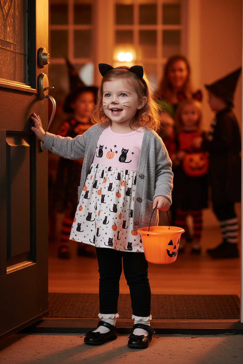 Pink Pumpkin Cat Set – Styled Halloween Door Scene