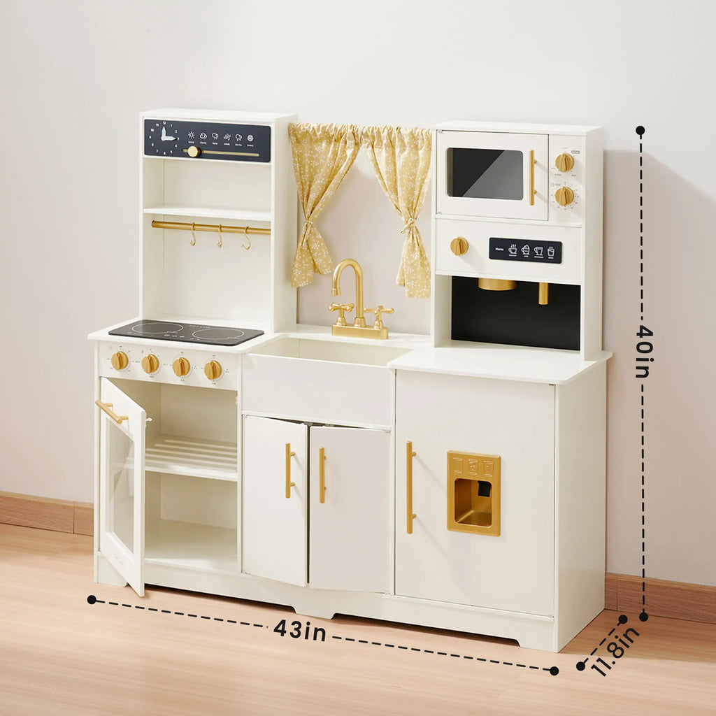Tiny Land® Wooden Play Kitchen — Cream Pretend Cooking Playset for Toddlers & Kids | Little Janey