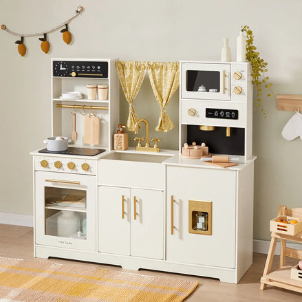Tiny Land® Wooden Play Kitchen — Cream Pretend Cooking Playset for Toddlers & Kids | Little Janey