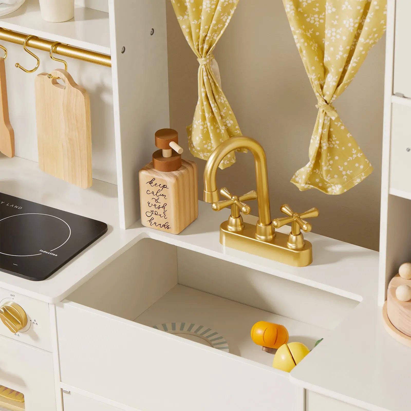 Tiny Land® Wooden Play Kitchen — Cream Pretend Cooking Playset for Toddlers & Kids | Little Janey