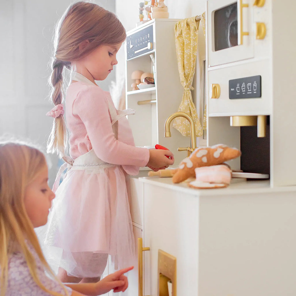 Tiny Land® Wooden Play Kitchen — Cream Pretend Cooking Playset for Toddlers & Kids | Little Janey