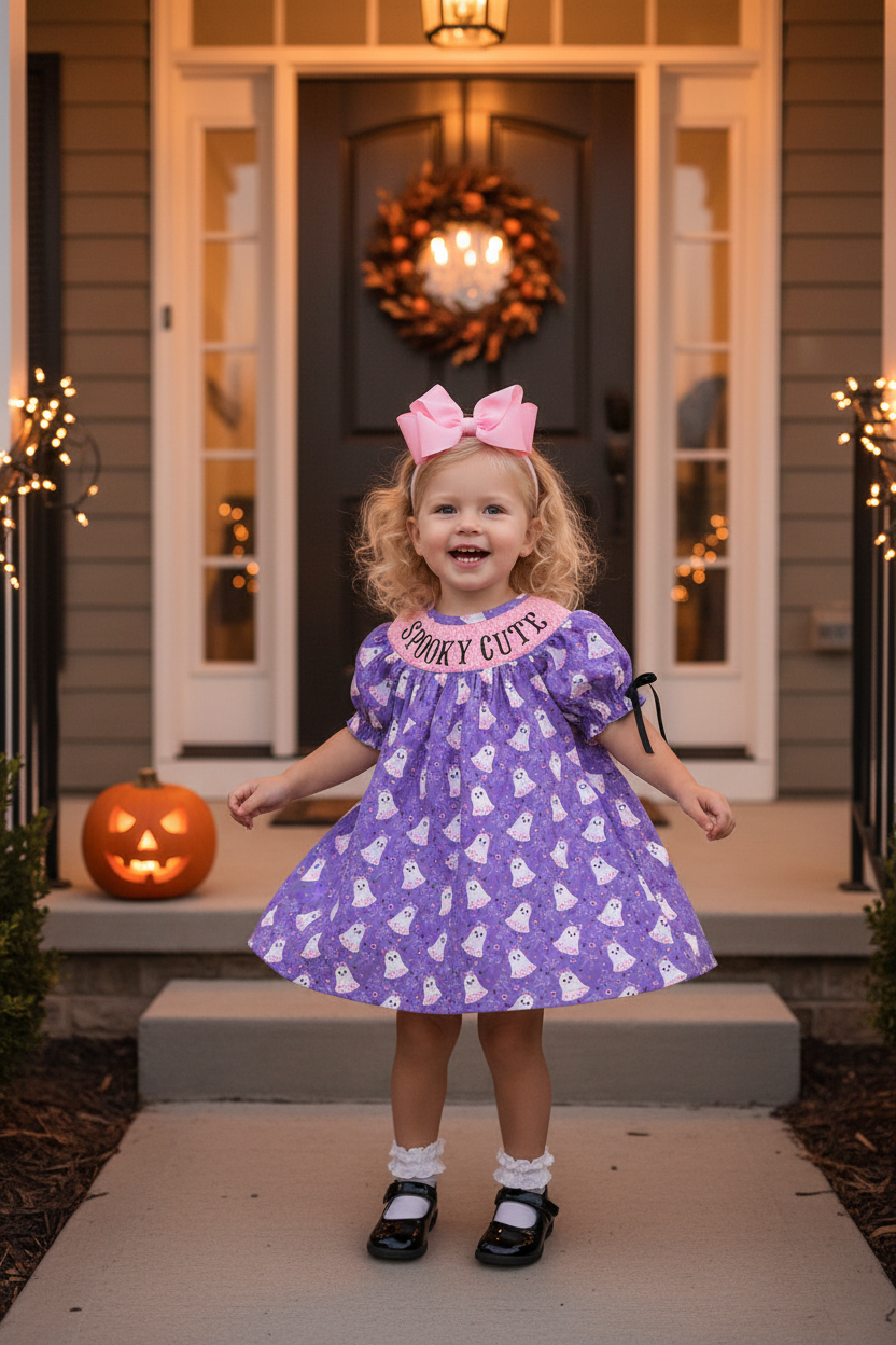 Purple Spooky Cute Smocked Dress Lifestyle Editorial