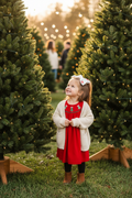 Red Christmas Tree Smocked Dress – Warm Winter Tree Lot No Snow