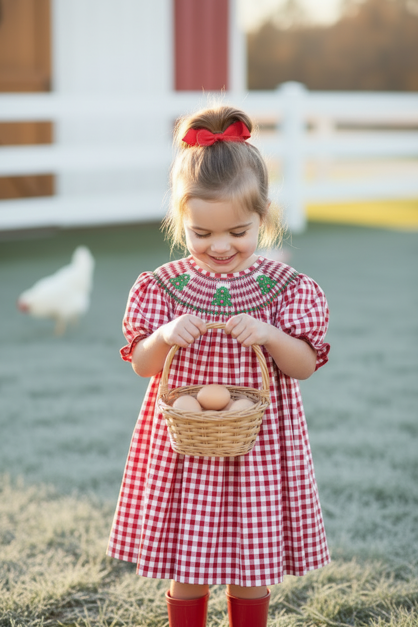 Red Smocked Gingham – Close Up Barnyard