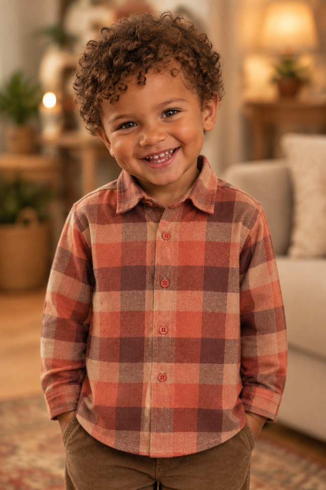Standalone rust plaid shirt product image