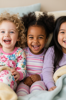 Three Diverse Toddler Girls Pajamas Sleepover