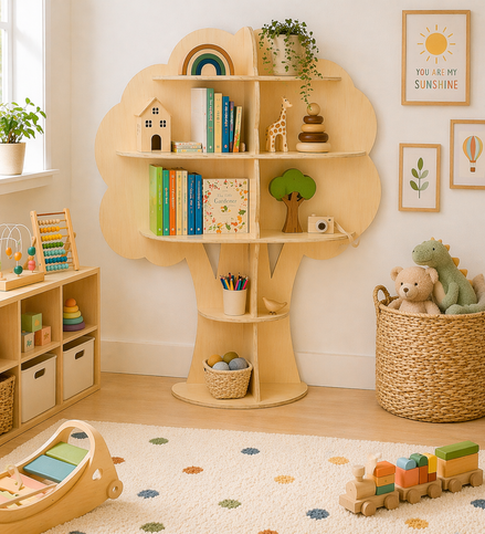 Kids Tree Bookshelf — Wooden Wall Toy Shelf for Children's Rooms | Little Janey