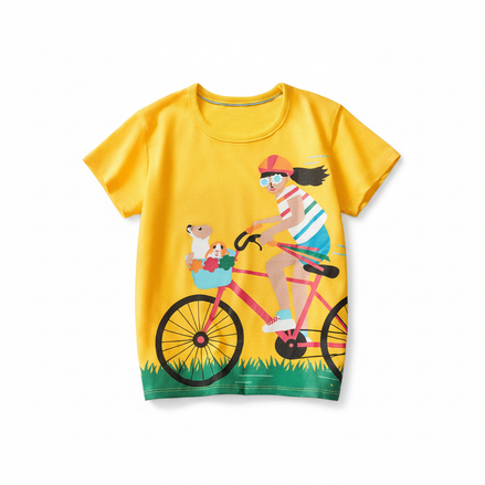 Yellow Bicycle Girl Tee — Full Size Clean